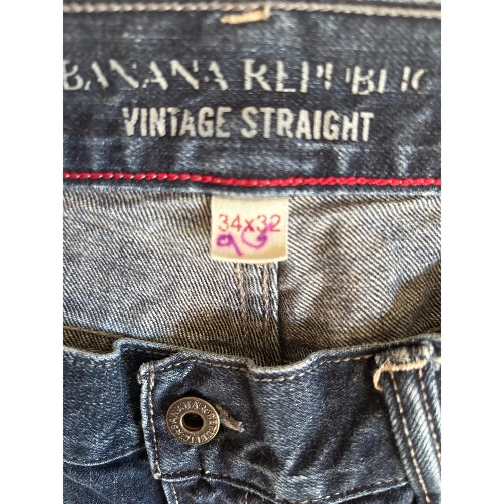 Banana Republic Vintage Straight Mens Dark Wash Distressed Denim Jeans 34x32